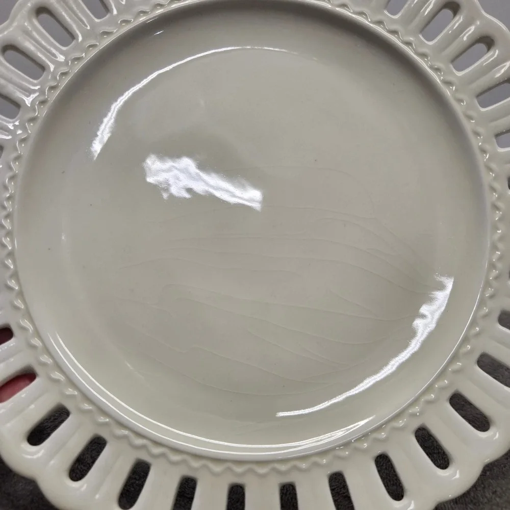Portmeirion Studio Valerie Cream Pierced Lattice Rim Dinner Plate Scalloped Edge